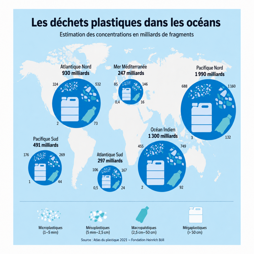 Accumulation de plastiques flottants a la surface de l'océan